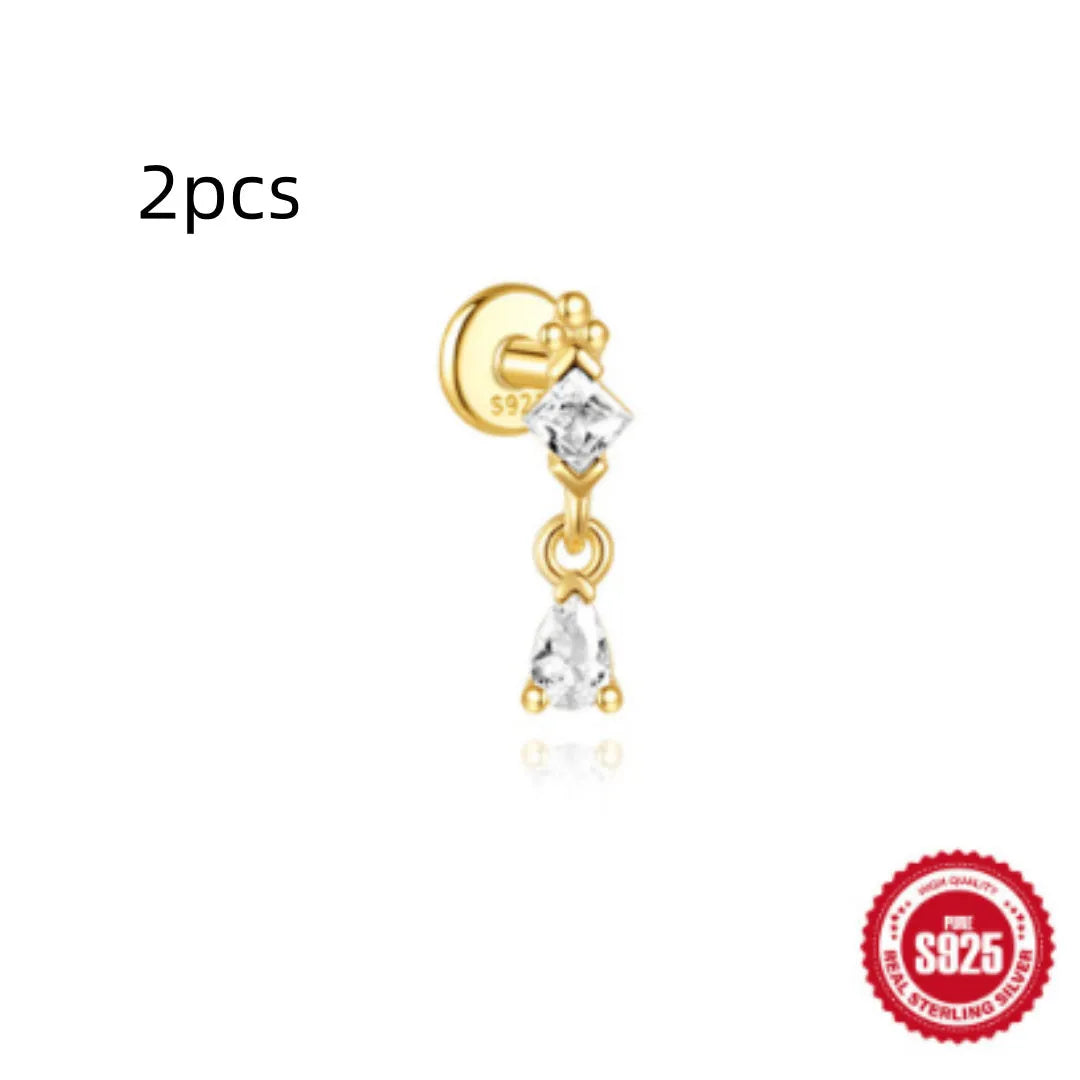 S925 sterling silver water drop earrings with flat spiral geometric design in gold colour