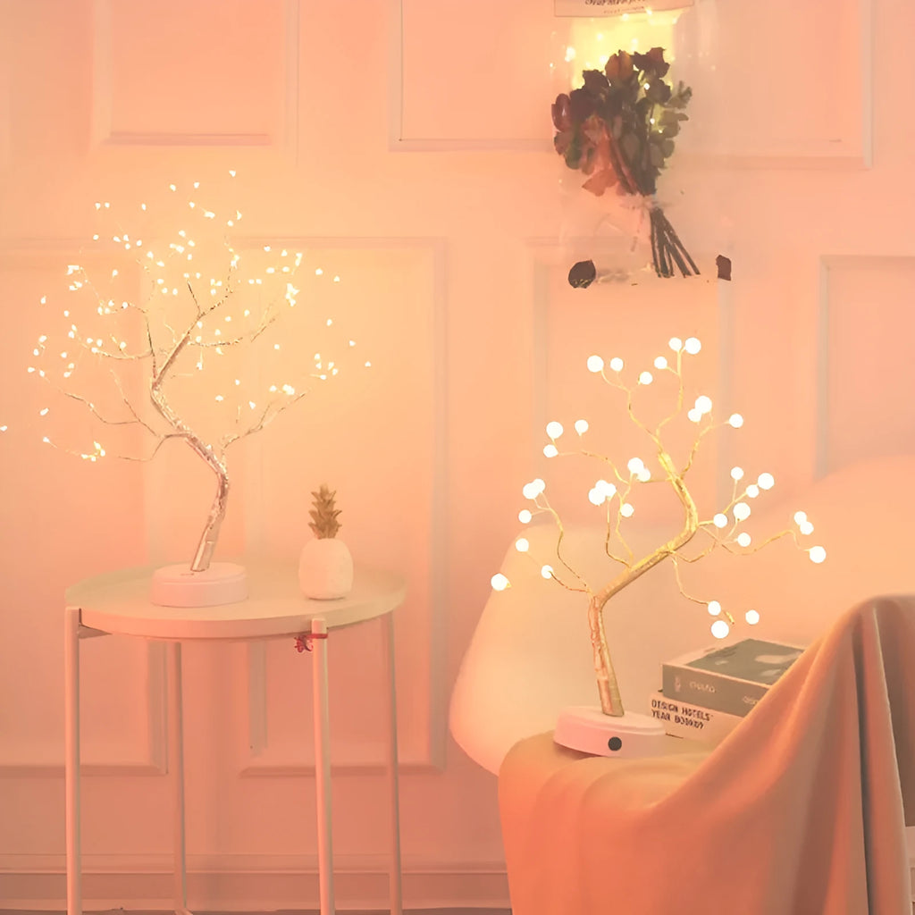 White LED Christmas tree shaped night light with touch base, standing 50cm tall on a table.