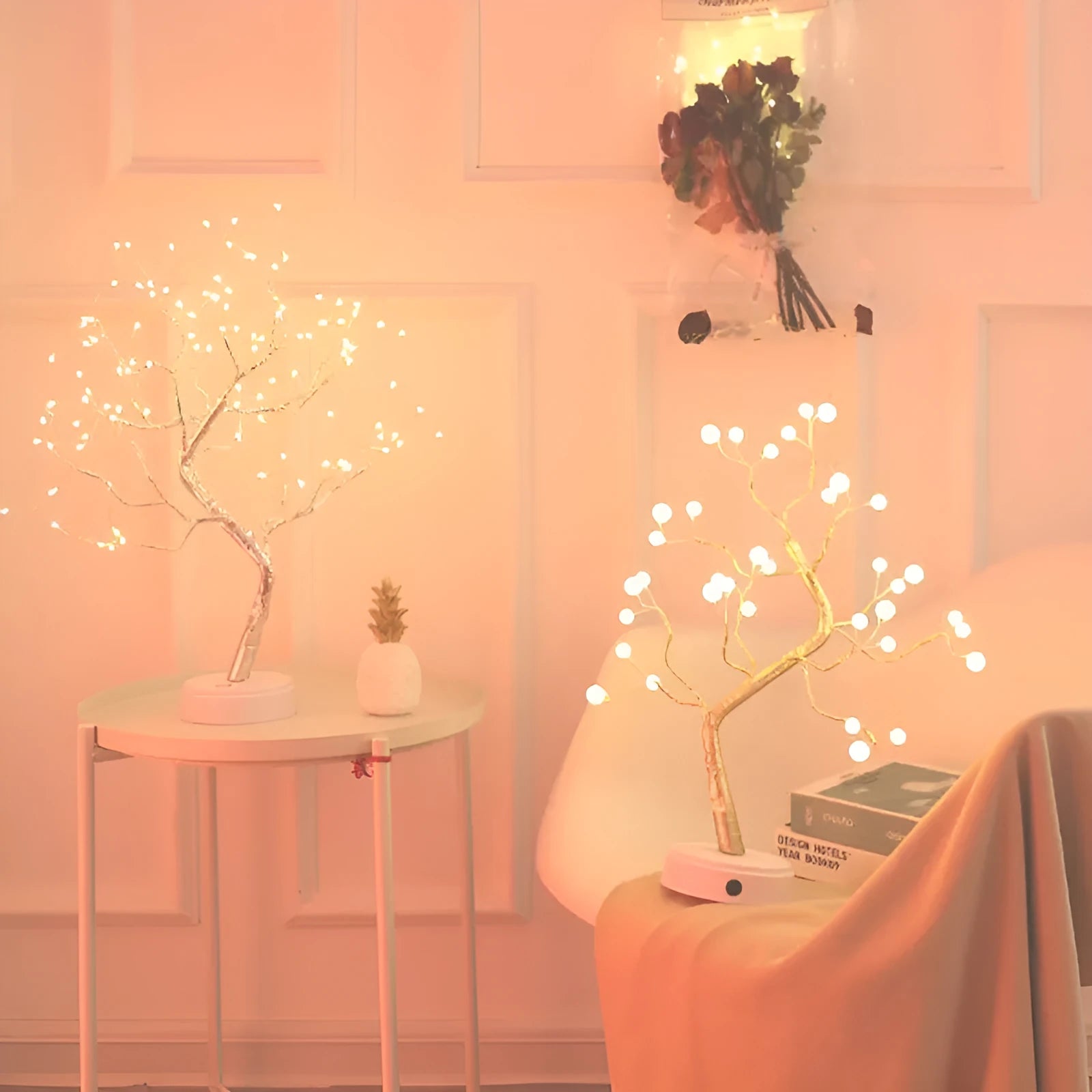 White LED Christmas tree shaped night light with touch base, standing 50cm tall on a table.