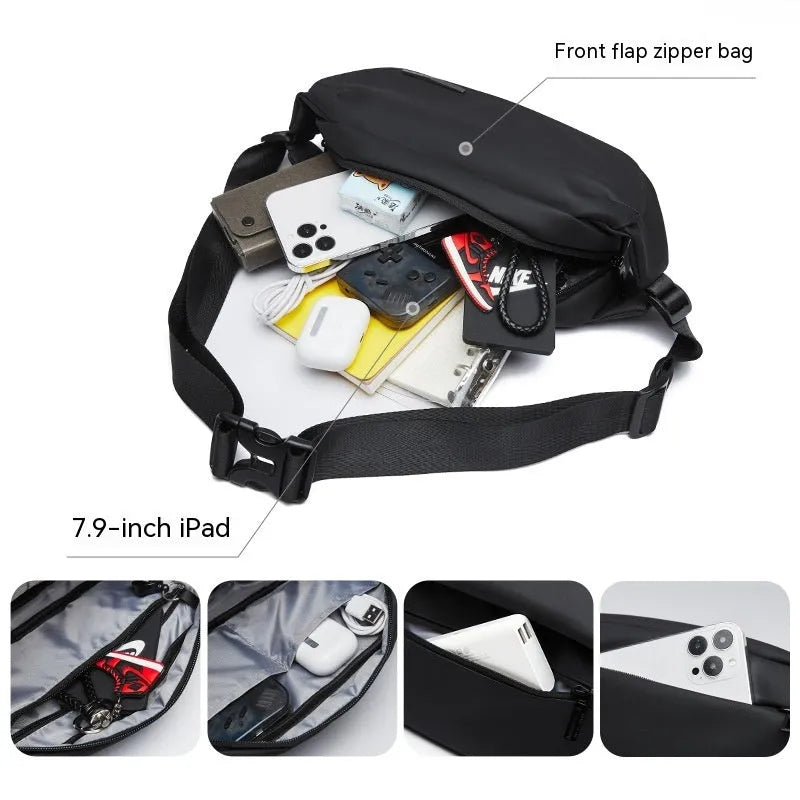 Black men's Oxford cloth messenger bag with one-shoulder riding design for daily use