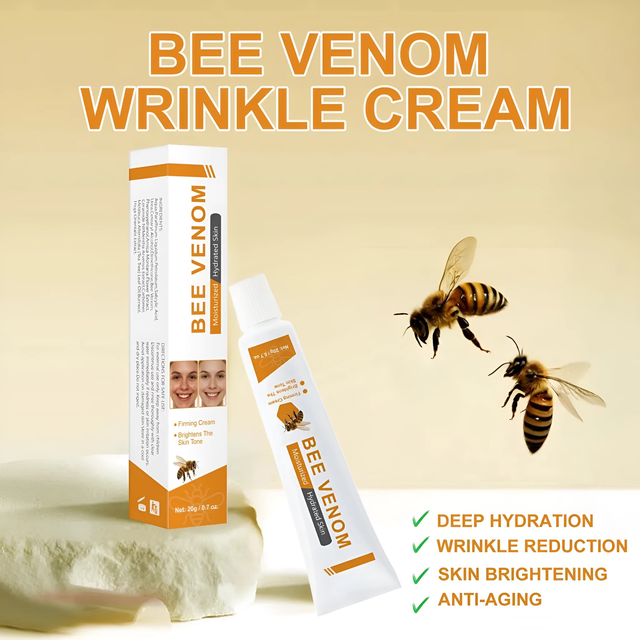 20g pot of bee facial neck cream with bee-derived ingredients for face and neck application