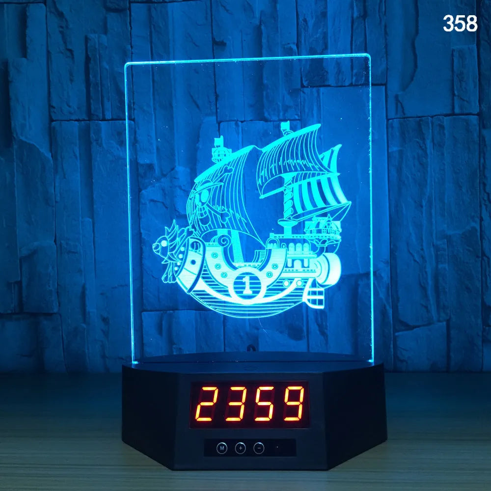 Glowing blue dolphin 3D night light with wireless charging base and remote control on wooden table