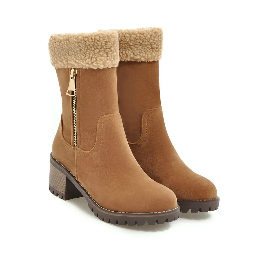 Snow boots with short plush lining in black, grey, green, or orange colours