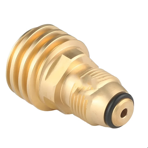 Gold-coloured brass gas adapter with tapered external threads for 7mm gas connections