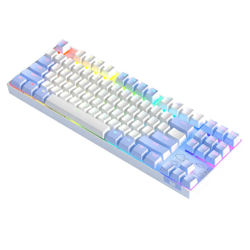 Wireless Bluetooth mechanical keyboard with metal board in blue white or white purple colour options
