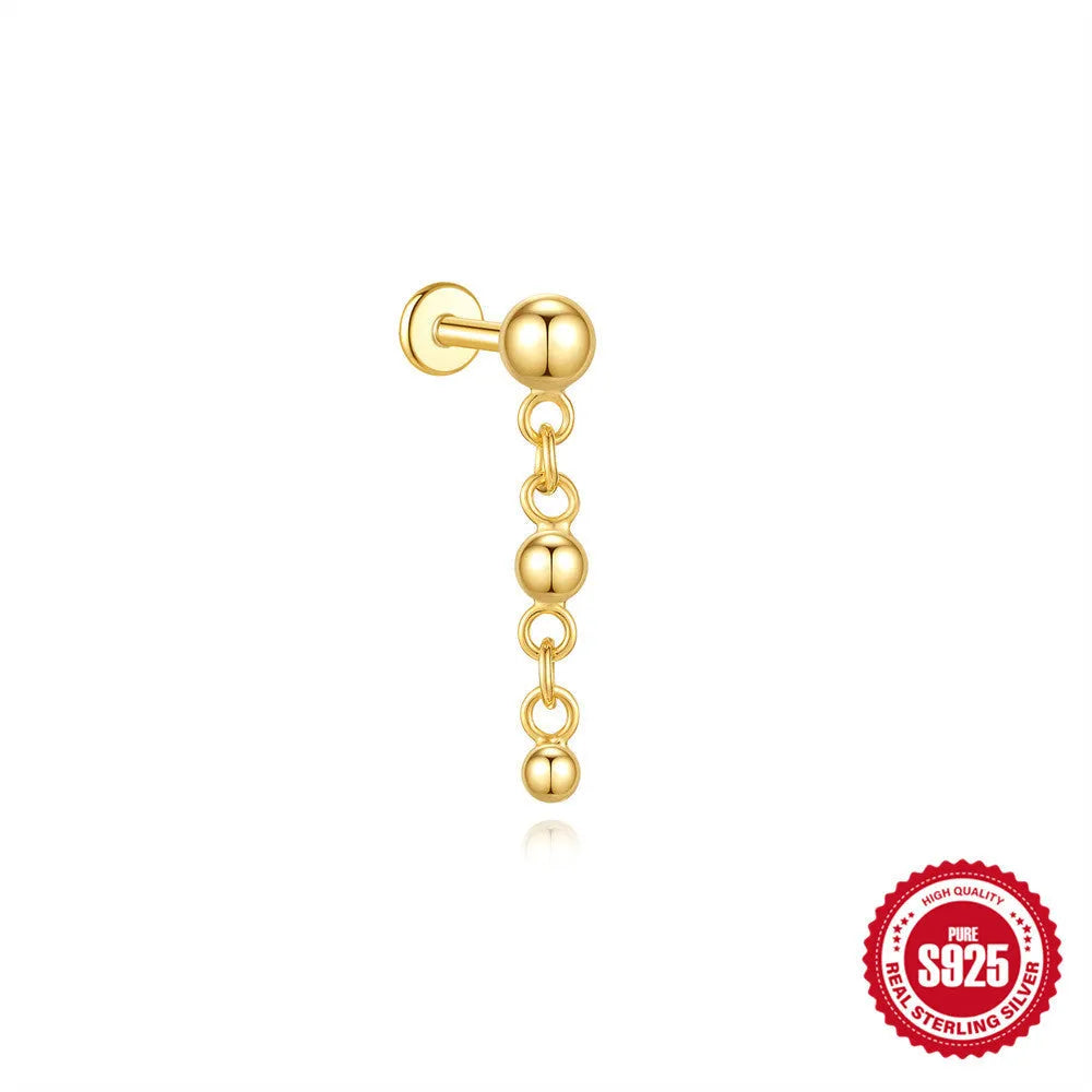 S925 sterling silver water drop earrings with flat spiral geometric design in gold colour