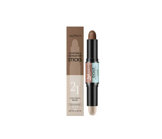 2-in-1 dual-ended eyebrow highlighter pencil with brush, shown in natural light brown shade.