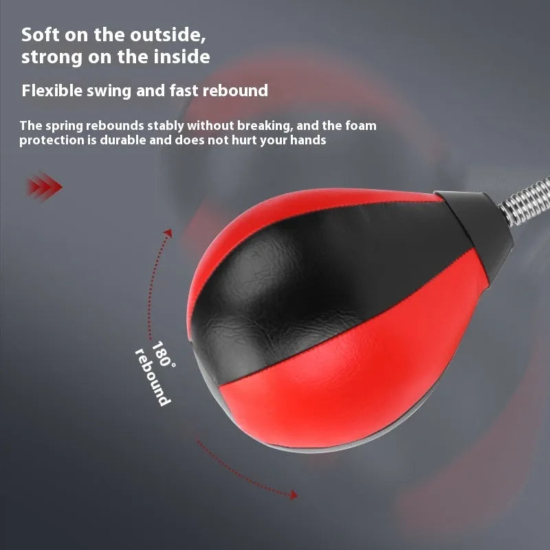 Pear-shaped inflatable speed ball with elastic tether and suction cup mounting system for boxing training