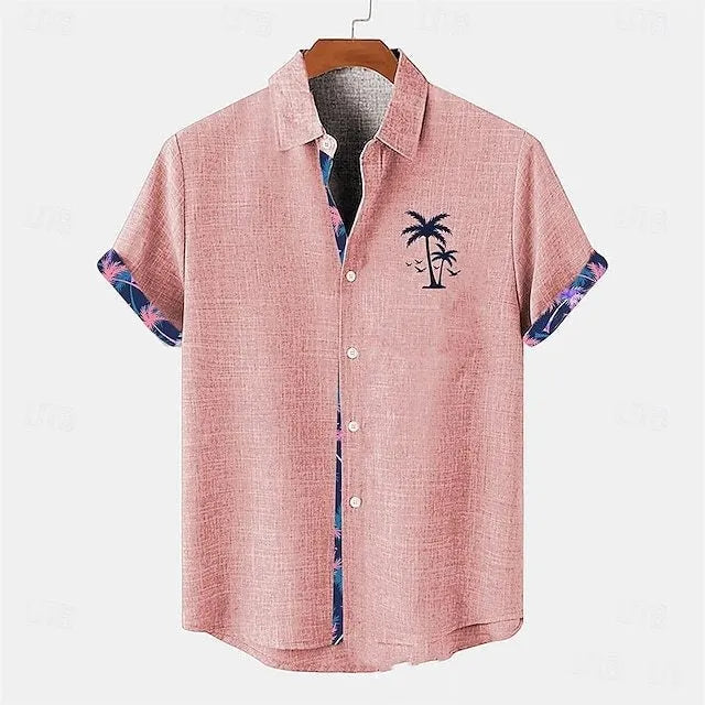 Linen short sleeve shirt with ocean fish pattern in loose casual fit