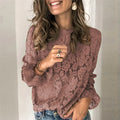 Women's hollow lace shirt loose fit streetwear in multiple colours with round neck collar