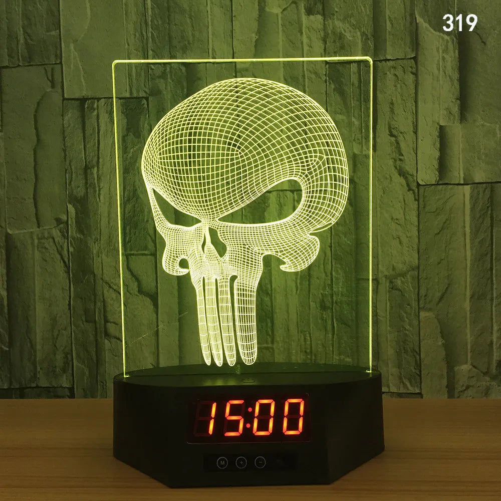 Glowing blue dolphin 3D night light with wireless charging base and remote control on wooden table