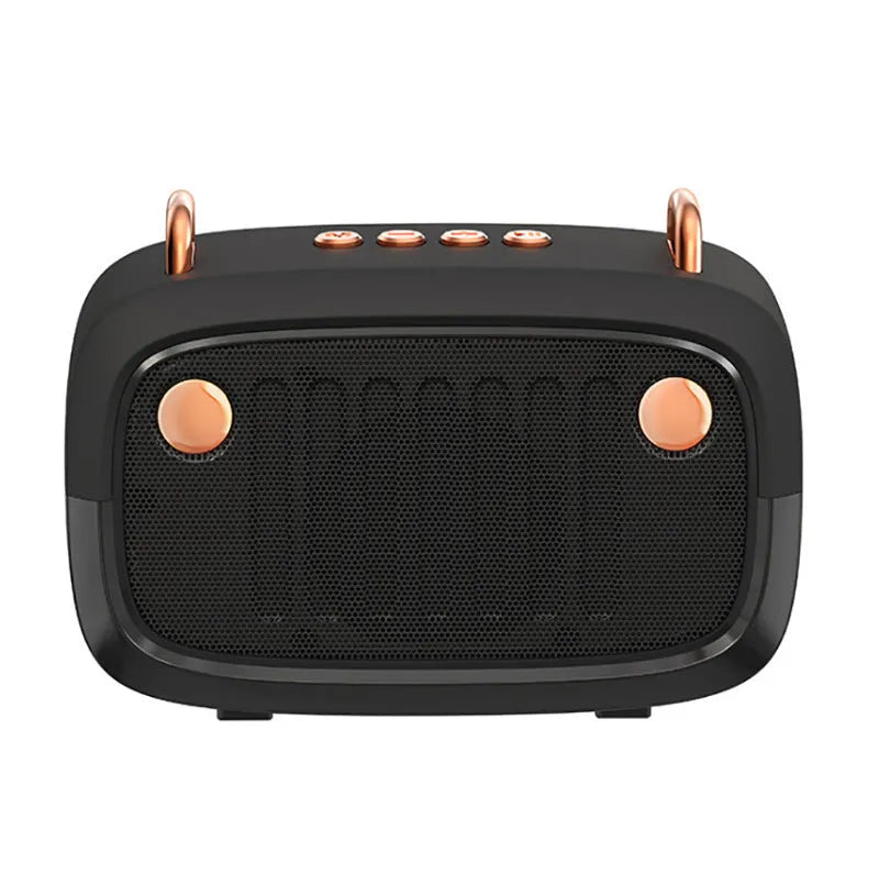 Portable mini Bluetooth speaker with USB port showing colour options: black, blue, green, grey, orange