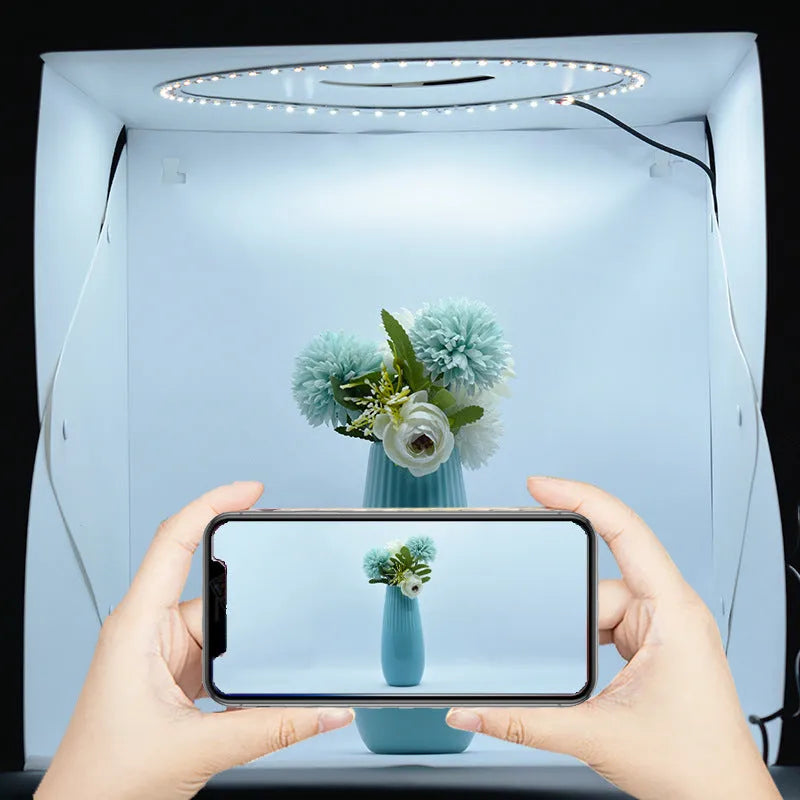 40cm folding studio LED soft light box with six coloured background cloths and USB cable