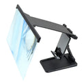 Black L20 split-screen mobile phone magnifier and separate phone bracket on a table.