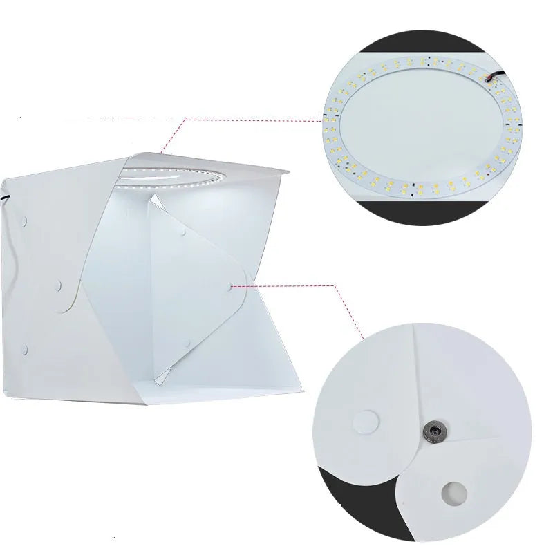 40cm folding studio LED soft light box with six coloured background cloths and USB cable