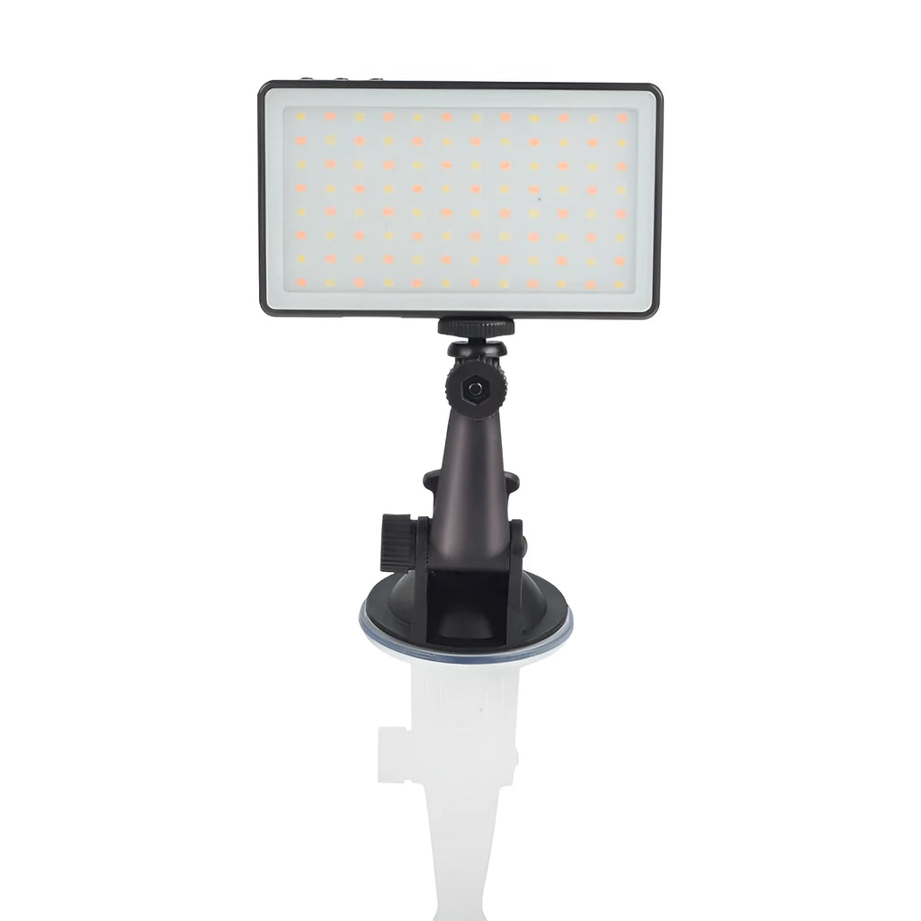 Black aluminium alloy LED video conference light panel with 96 LEDs, showing Type-C port and 1/4 inch mount thread.