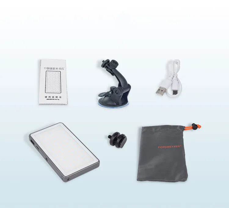 Black aluminium alloy LED video conference light panel with 96 LEDs, showing Type-C port and 1/4 inch mount thread.