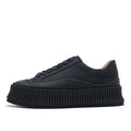 Women's black suede mid-top platform trainers with cross-binding lace-up back