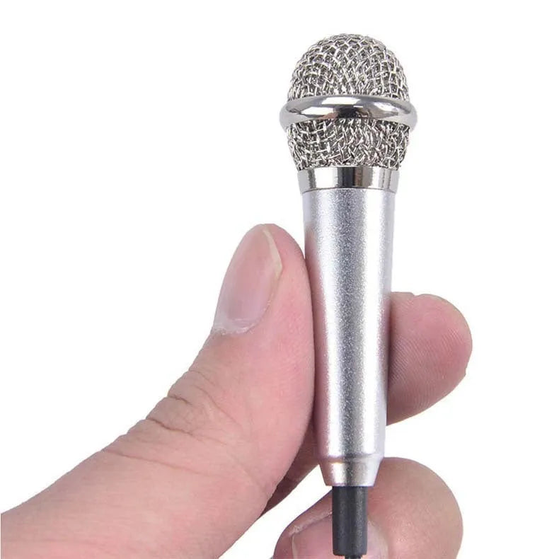 Mini karaoke condenser wired microphone with 3.5mm plug for Android phones in blue, gold, red, or silver colours