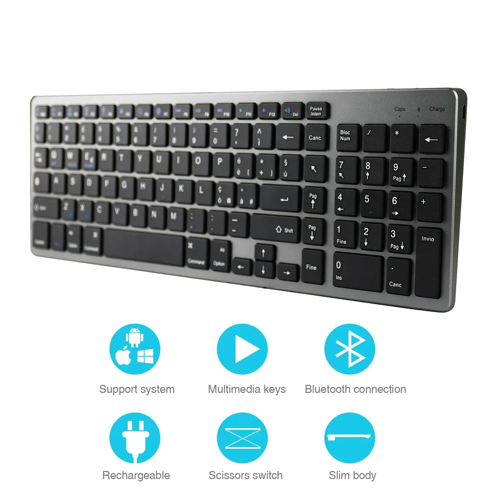 Ultra-thin white Bluetooth keyboard for iPad tablet and mobile phone with 104 keys