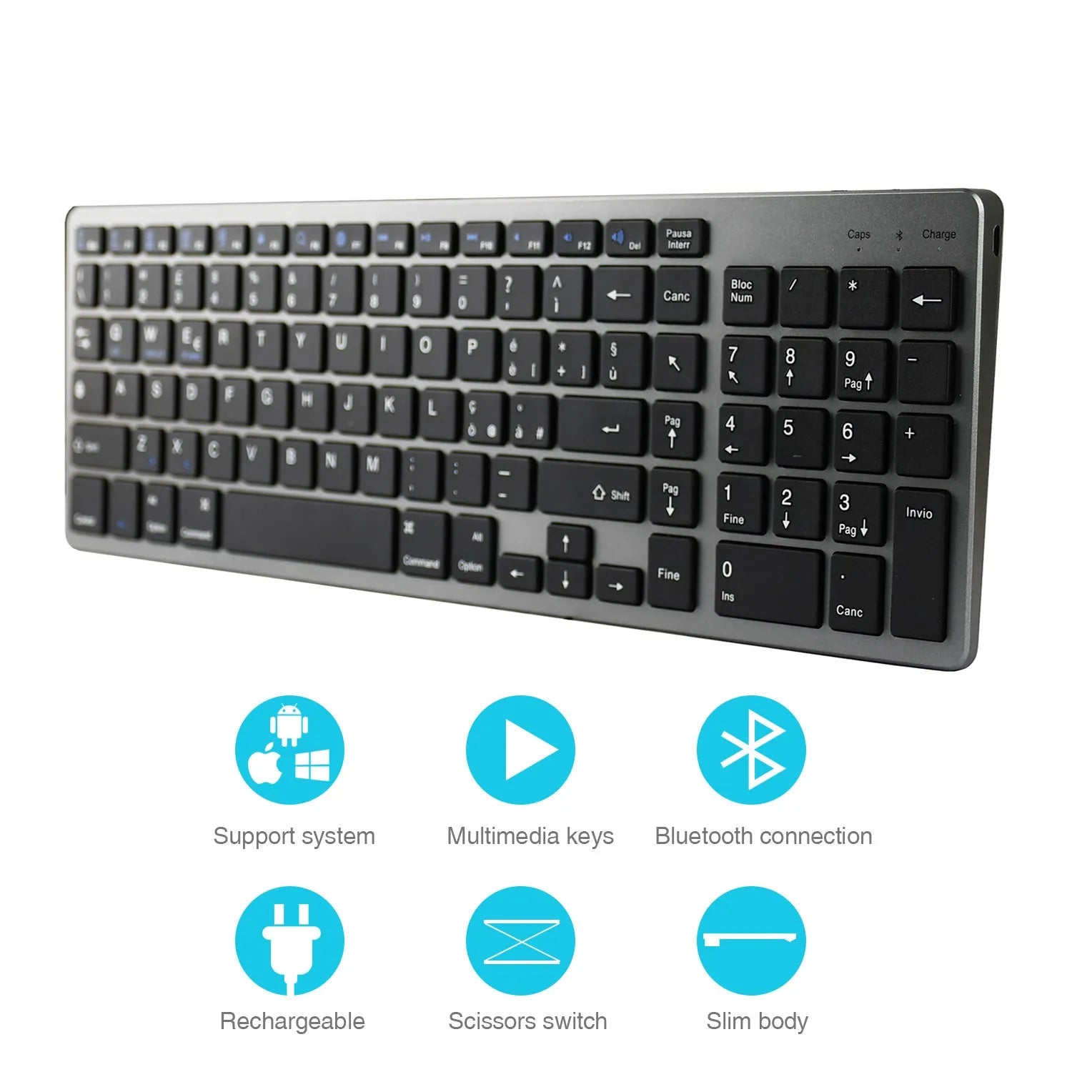 Ultra-thin white Bluetooth keyboard for iPad tablet and mobile phone with 104 keys