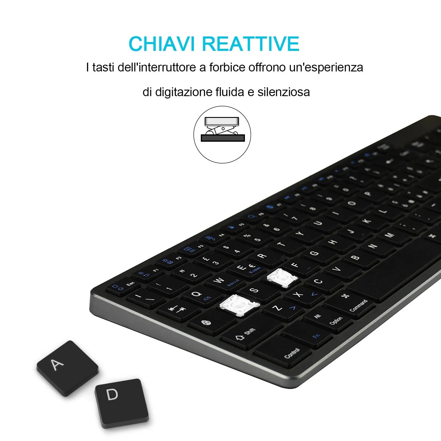 Ultra-thin white Bluetooth keyboard for iPad tablet and mobile phone with 104 keys