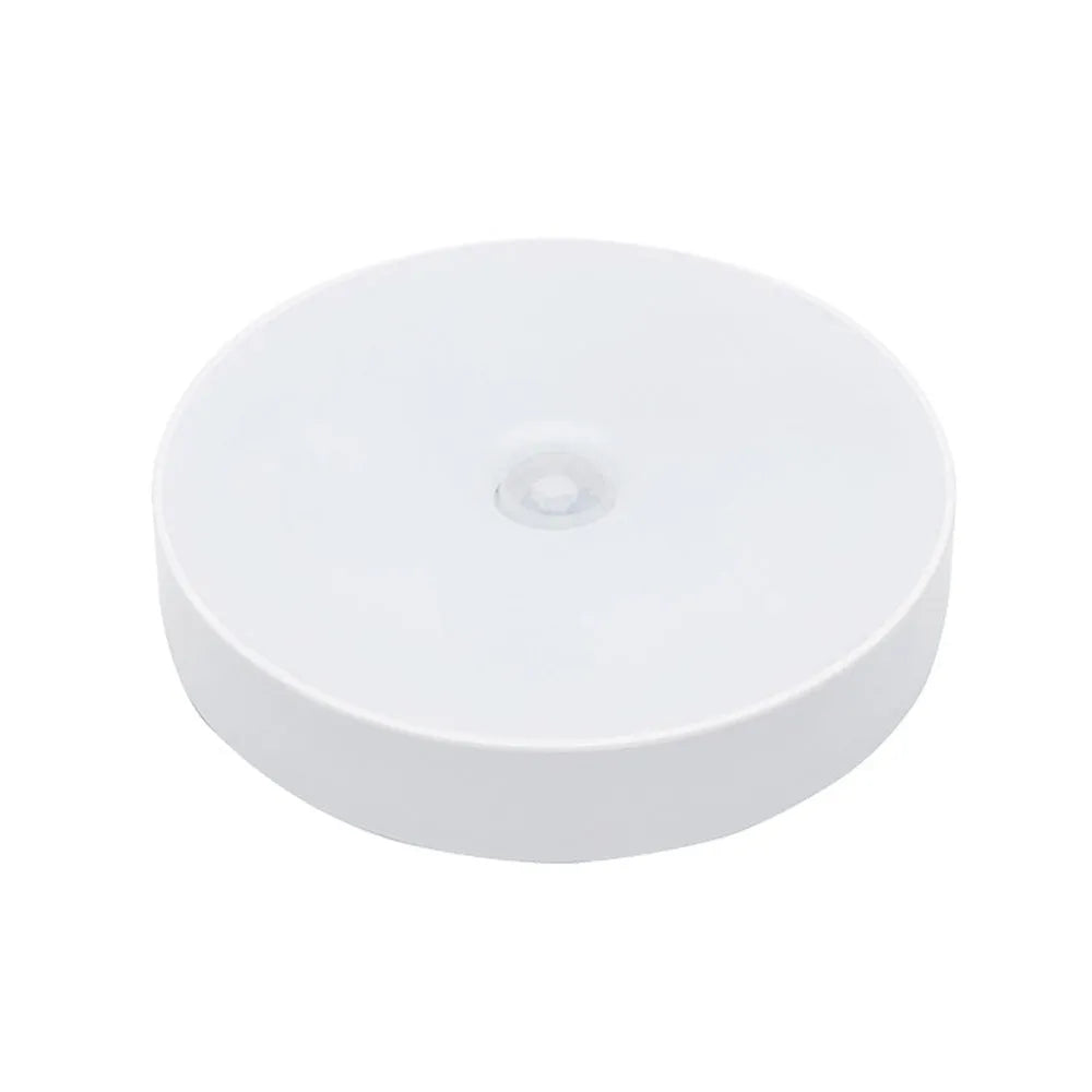 Small white USB rechargeable motion sensor LED night light with adhesive backing