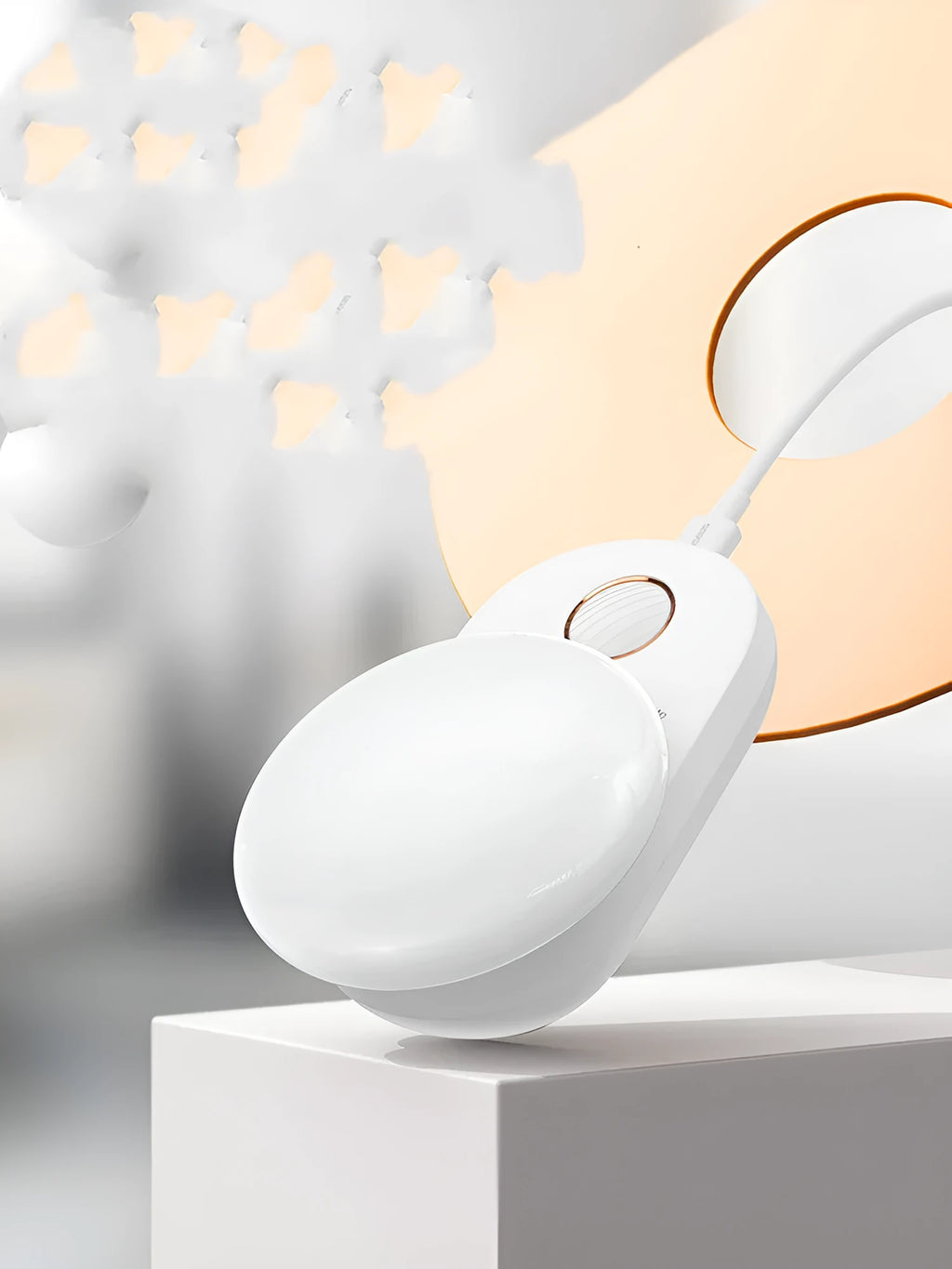White Baseus rechargeable sensor night light with motion detection and warm LED glow.