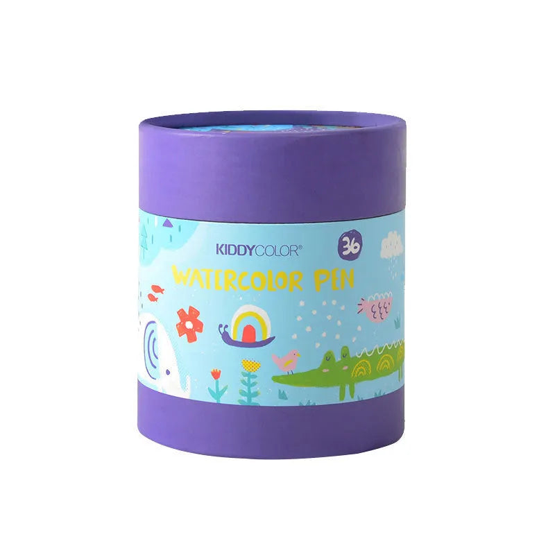 Children's plastic barrel watercolour pen set showing washable non-toxic pens
