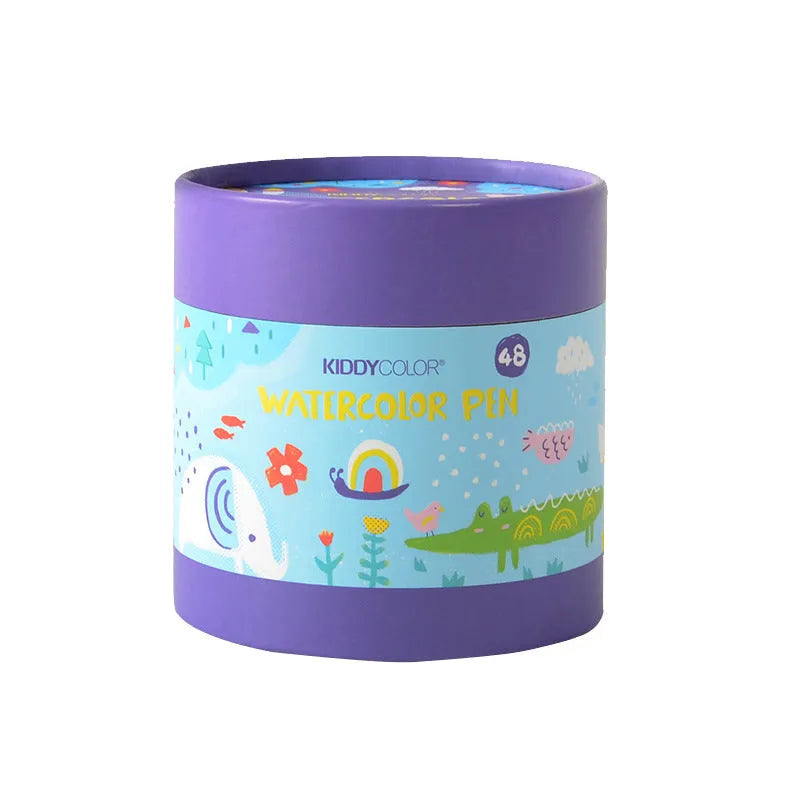 Children's plastic barrel watercolour pen set showing washable non-toxic pens