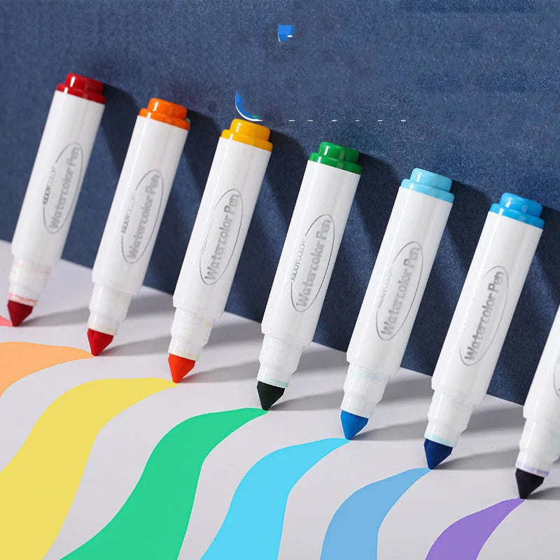 Children's plastic barrel watercolour pen set showing washable non-toxic pens
