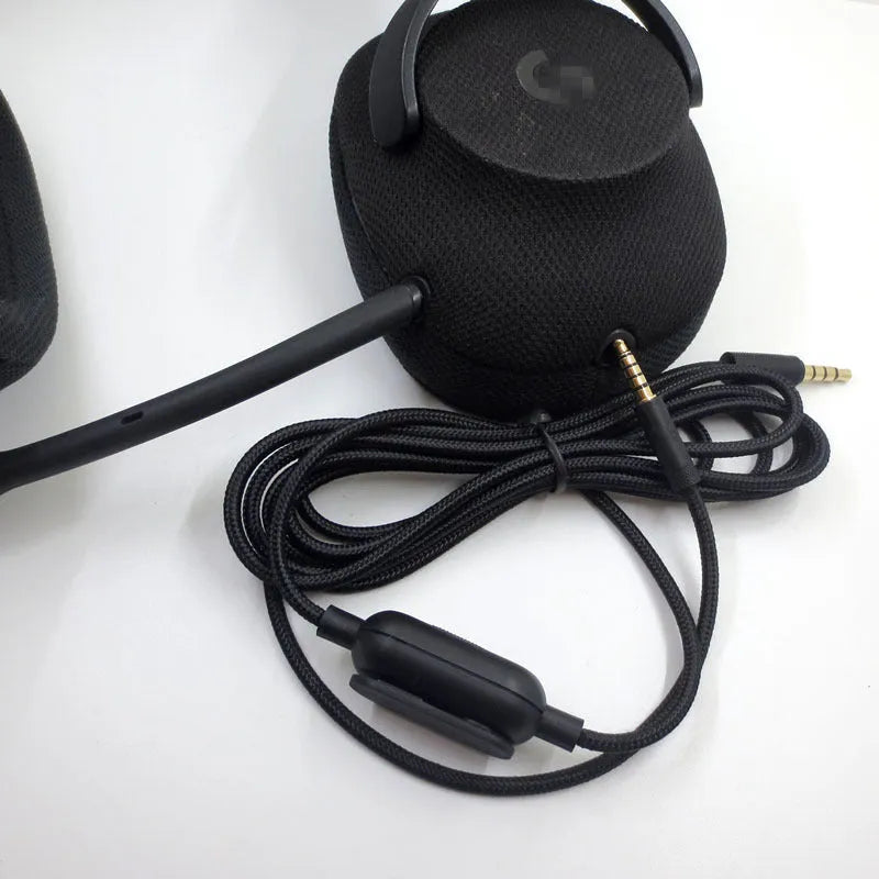 Black universal 3.5mm stereo male-to-male audio cable for gaming headsets and digital devices.