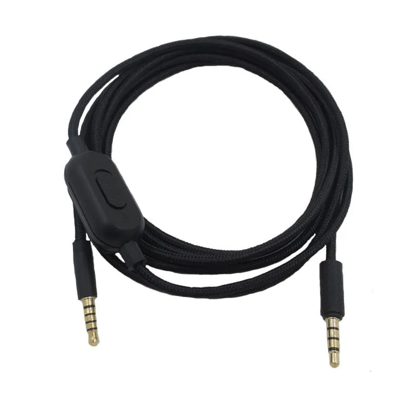 Black universal 3.5mm stereo male-to-male audio cable for gaming headsets and digital devices.