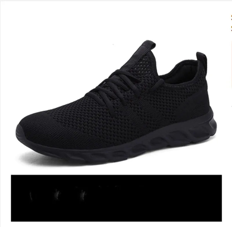 Men's black and white mesh sneakers with PVC sole and lace-up closure for casual sports