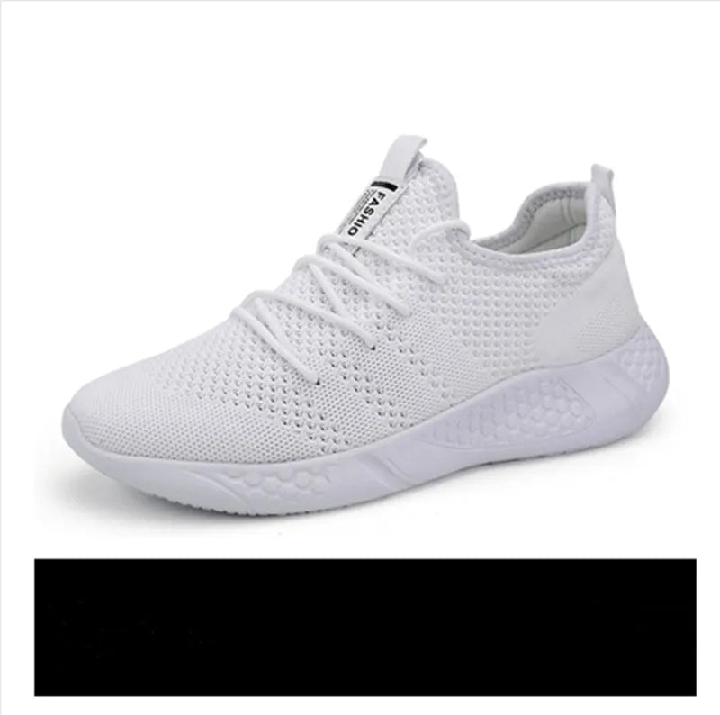 Men's black and white mesh sneakers with PVC sole and lace-up closure for casual sports
