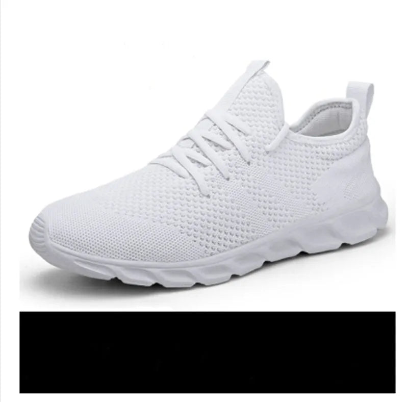 Men's black and white mesh sneakers with PVC sole and lace-up closure for casual sports