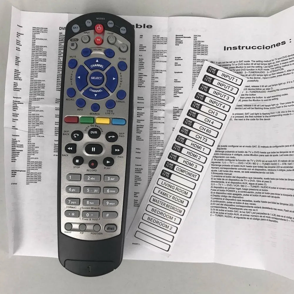 Black DISH Network universal remote control with flat design compatible with device code 20.1