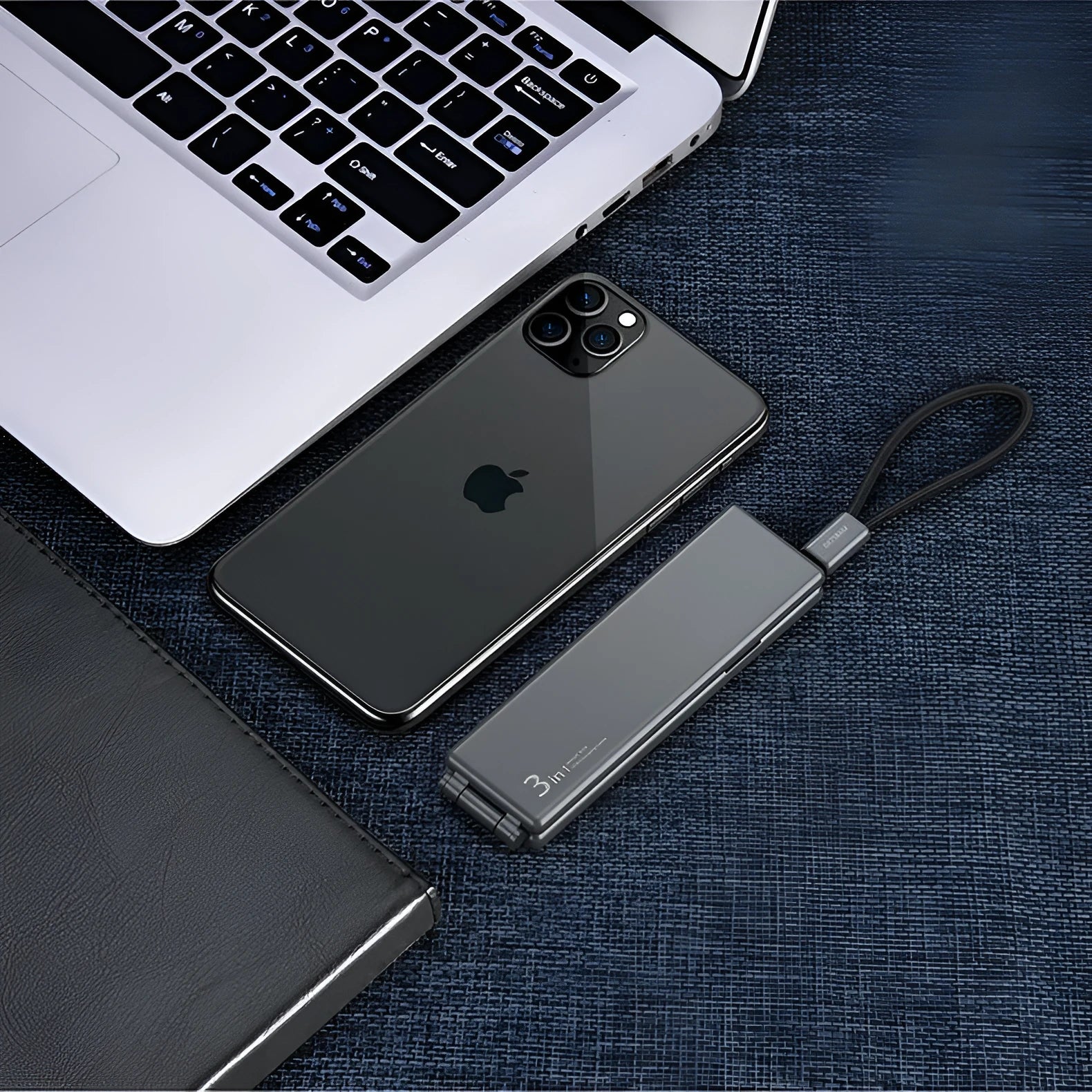 Portable multifunctional one-for-three charger with compact design and multiple charging ports