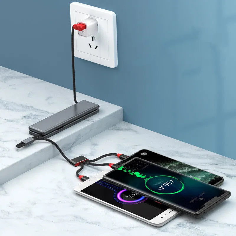Portable multifunctional one-for-three charger with compact design and multiple charging ports