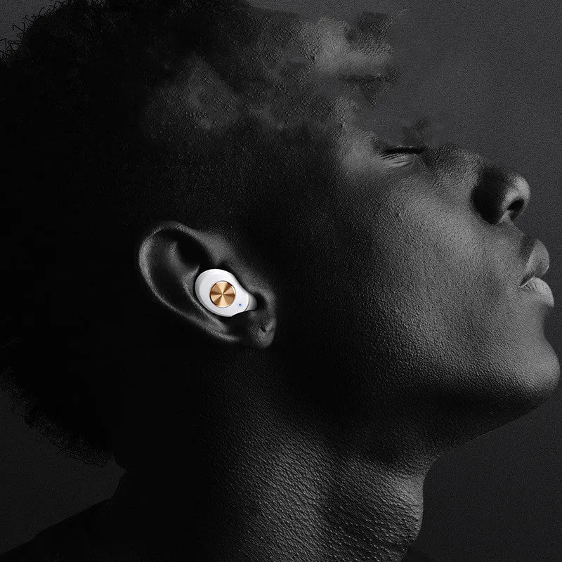 Wireless Bluetooth Mini TWS Pebble Series earbuds in charging case with white black dark green colour options