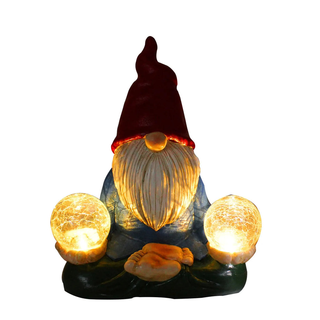 Solar LED resin dwarf doll outdoor statue with faceless old man design for garden decoration