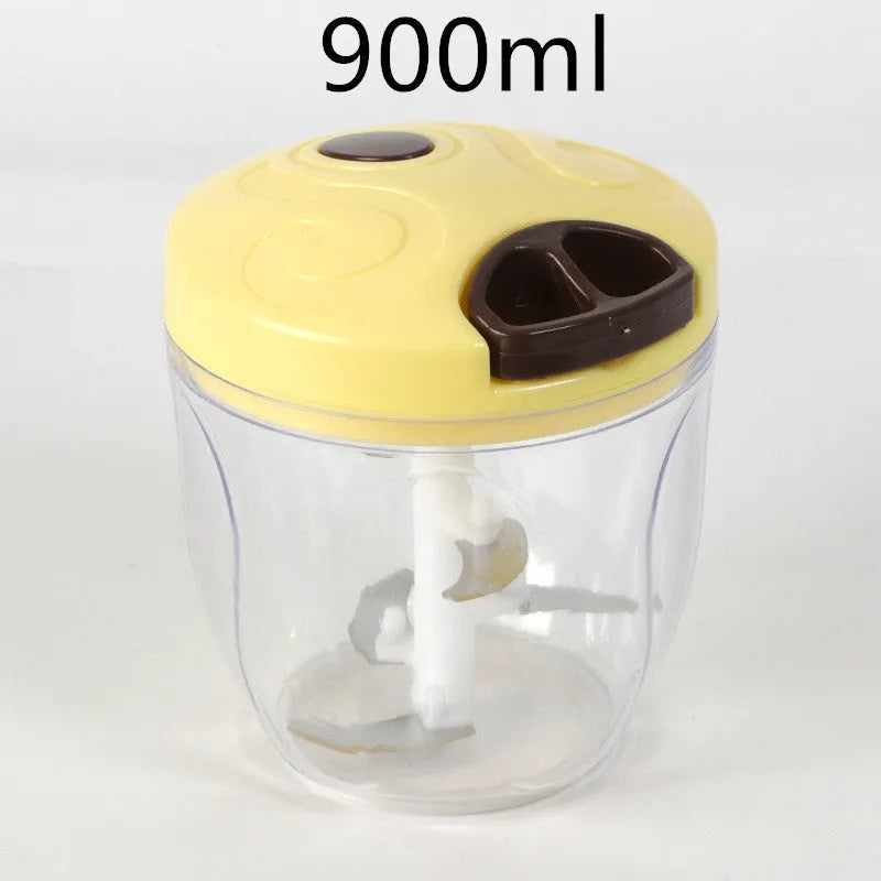 Green manual kitchen chopper with three blades and a 500ml transparent container.