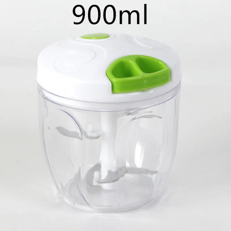 Green manual kitchen chopper with three blades and a 500ml transparent container.