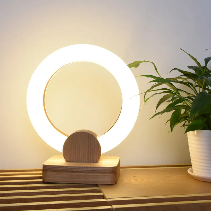 Wooden art circular chandelier with acrylic shade in Nordic style design