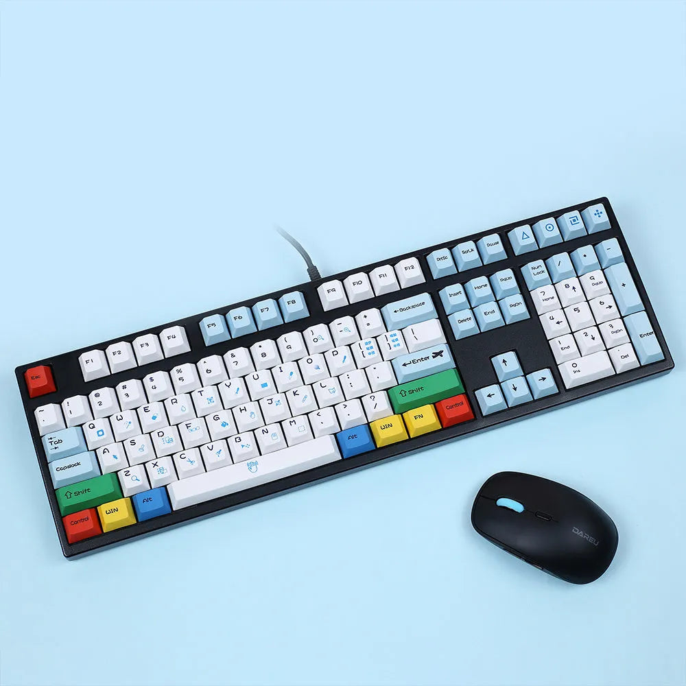 PS theme mechanical keyboard keycap set with sublimation colour printing in blue and white design
