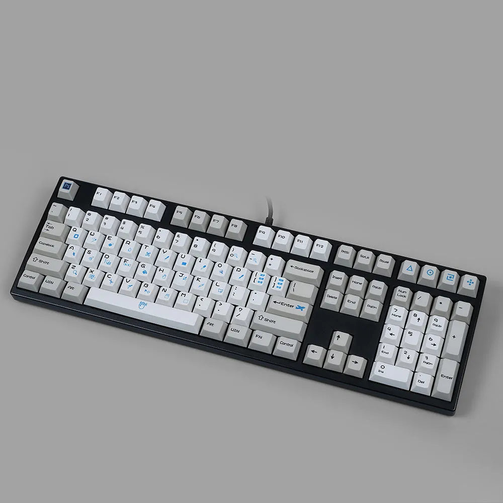 PS theme mechanical keyboard keycap set with sublimation colour printing in blue and white design