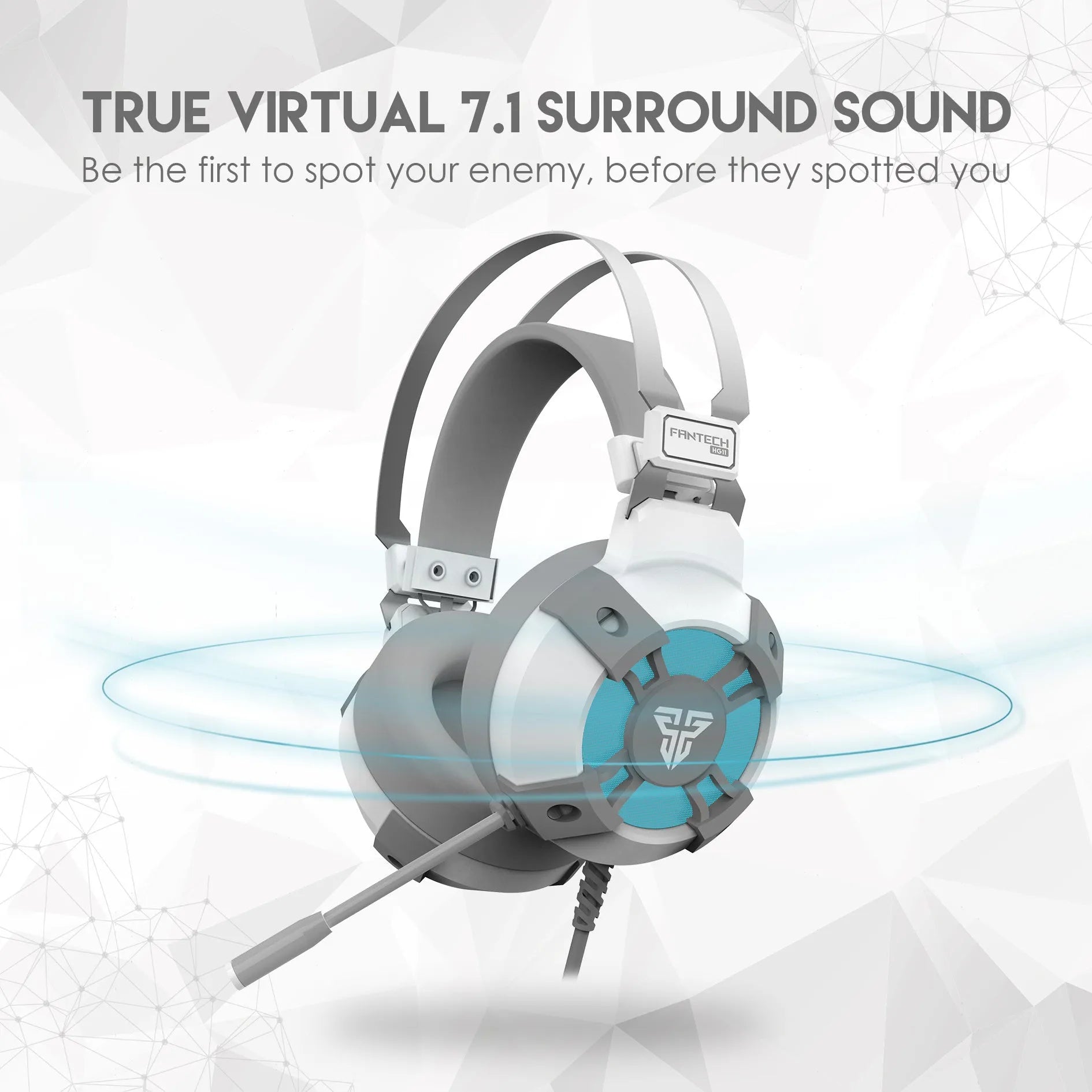 Black FANTECH HG11 USB gaming headset with RGB lights and inline remote on cable