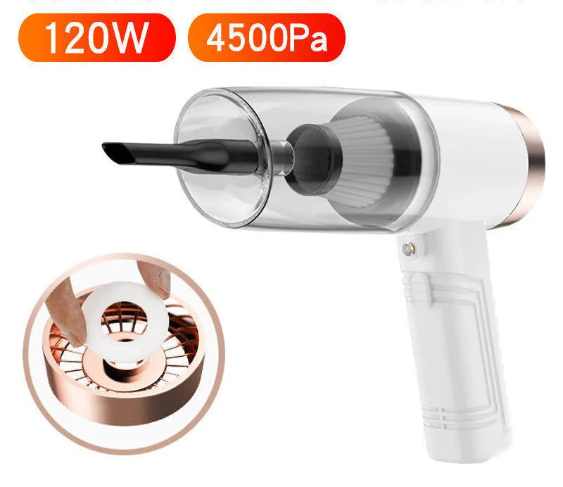 Portable car vacuum cleaner with accessories in black ABS housing