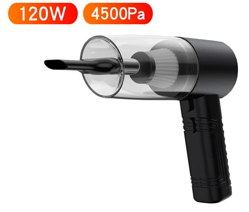 Portable car vacuum cleaner with accessories in black ABS housing