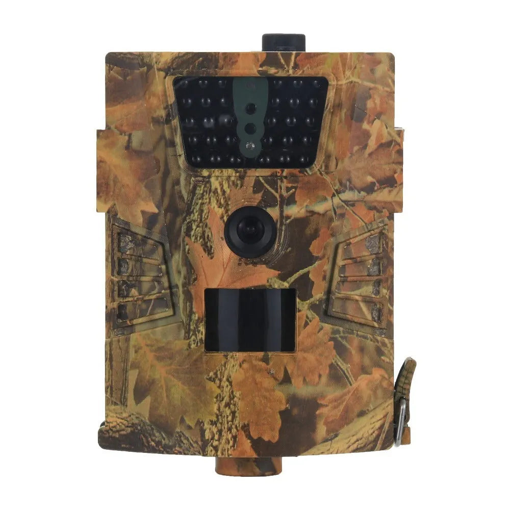 Orchard surveillance anti-theft camera showing dimensions 128mm x 92mm x 43mm with night vision capability
